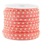 Imitatie suède 5mm met Studs goud Bright coral orange